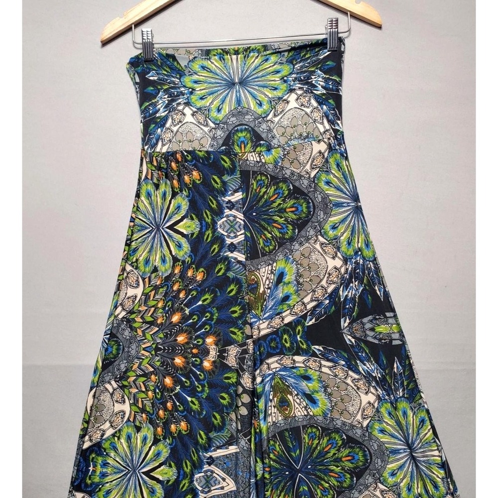 True Light USA Y2K Mandala Peacock Wide Leg Jumpsuit Women S Blue Strapless Boho - Picture 5 of 12
